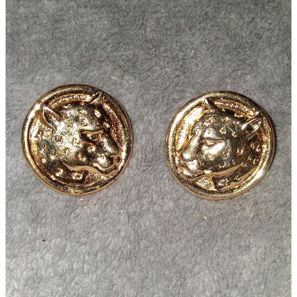 Avon Vintage Cheetah Clip-on Earrings Gold‎ Tone Round Jewelry